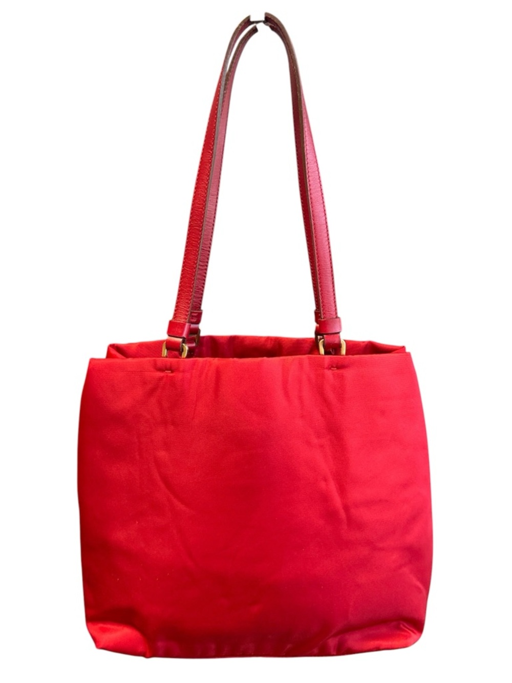 Prada Tessuto Nylon & Leather Shoulder Tote Bag Red & Gold - Picture 4 of 12